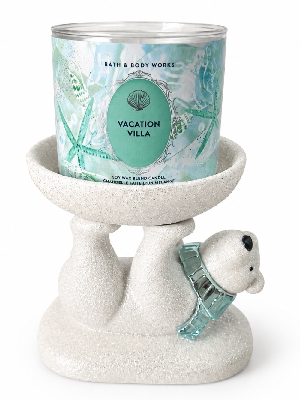Bath & Body Works Glitter Polar Bear 3-Wick Candle Holder Retired NWT